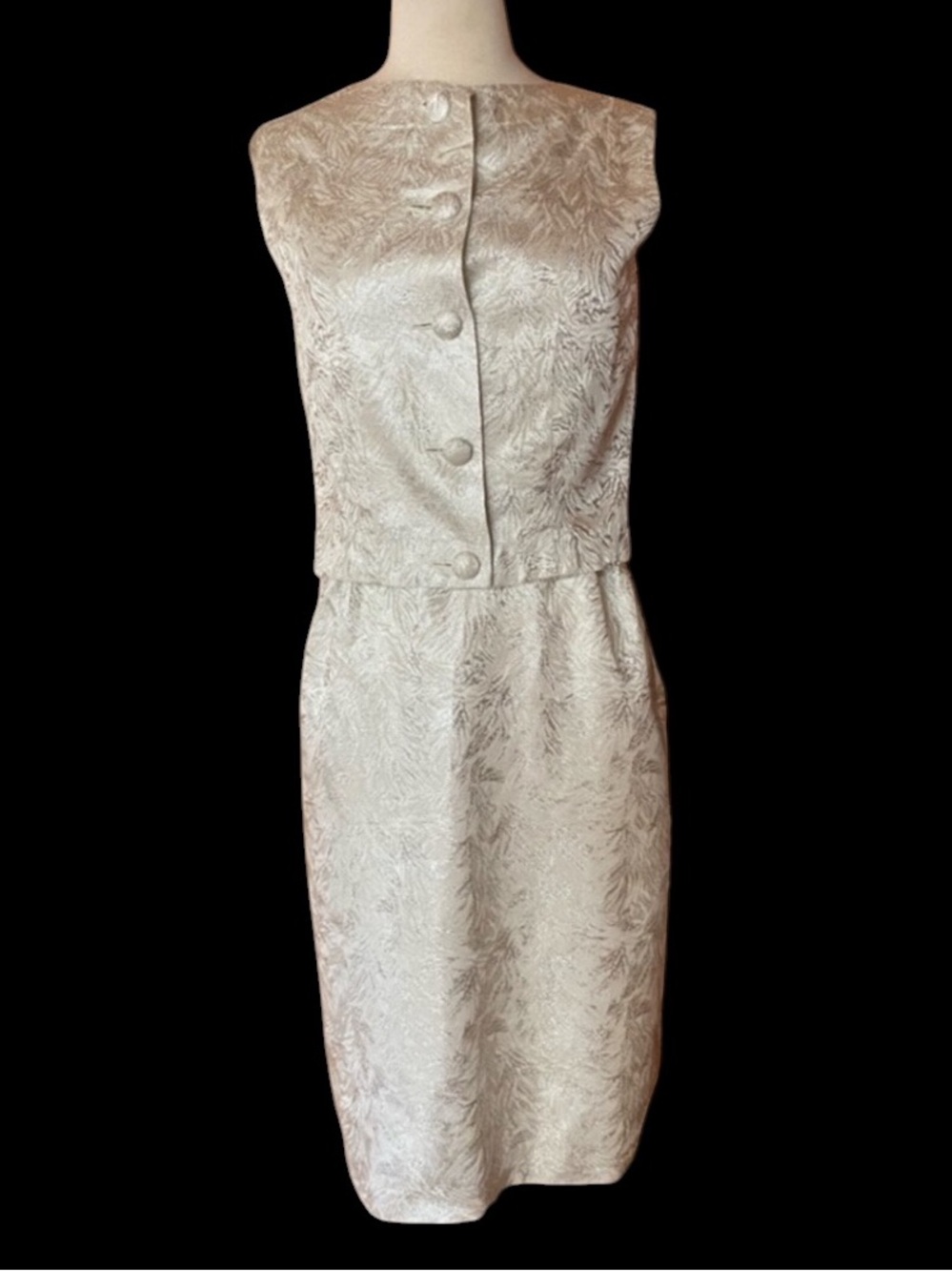 1950s 2 Piece Silver Metallic, Embossed Wiggle Dress & Jacket